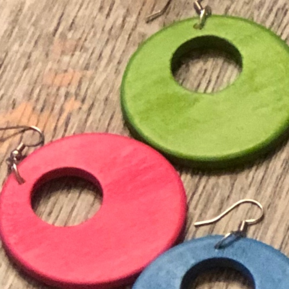 TWO PAIR DEAL!!///Pink & Green Wooden Earrings
